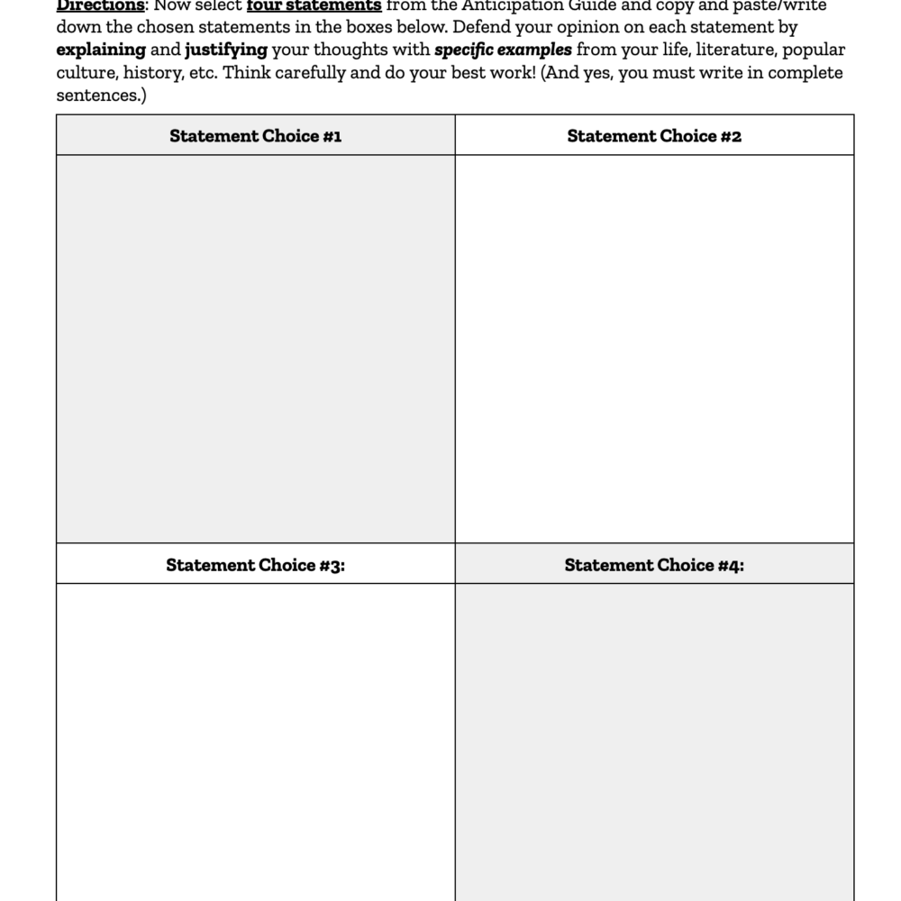 Engaging Activity: Anticipation Guide Template · LETTERS AND LEAVES